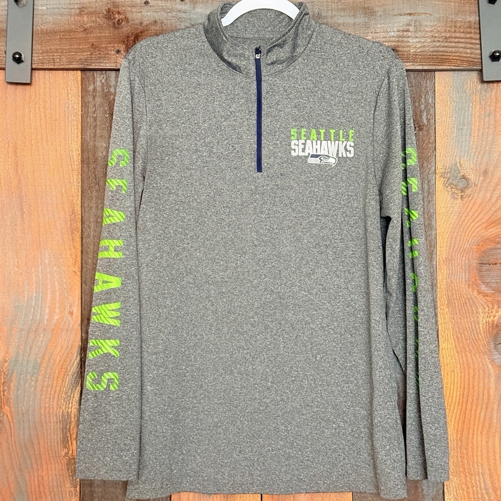 Seattle Seahawks 1/4 Zip Shirt Long Sleeve Medium Gray NFL Official Team Apparel